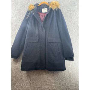 Tommy Hilfiger Womens Wool Blend Coat With Faux Fur Hood Size Medium